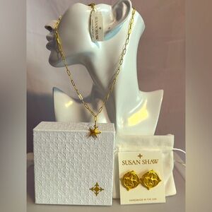 Susan Shaw triple plated 24 karat gold starfish necklace and earrings